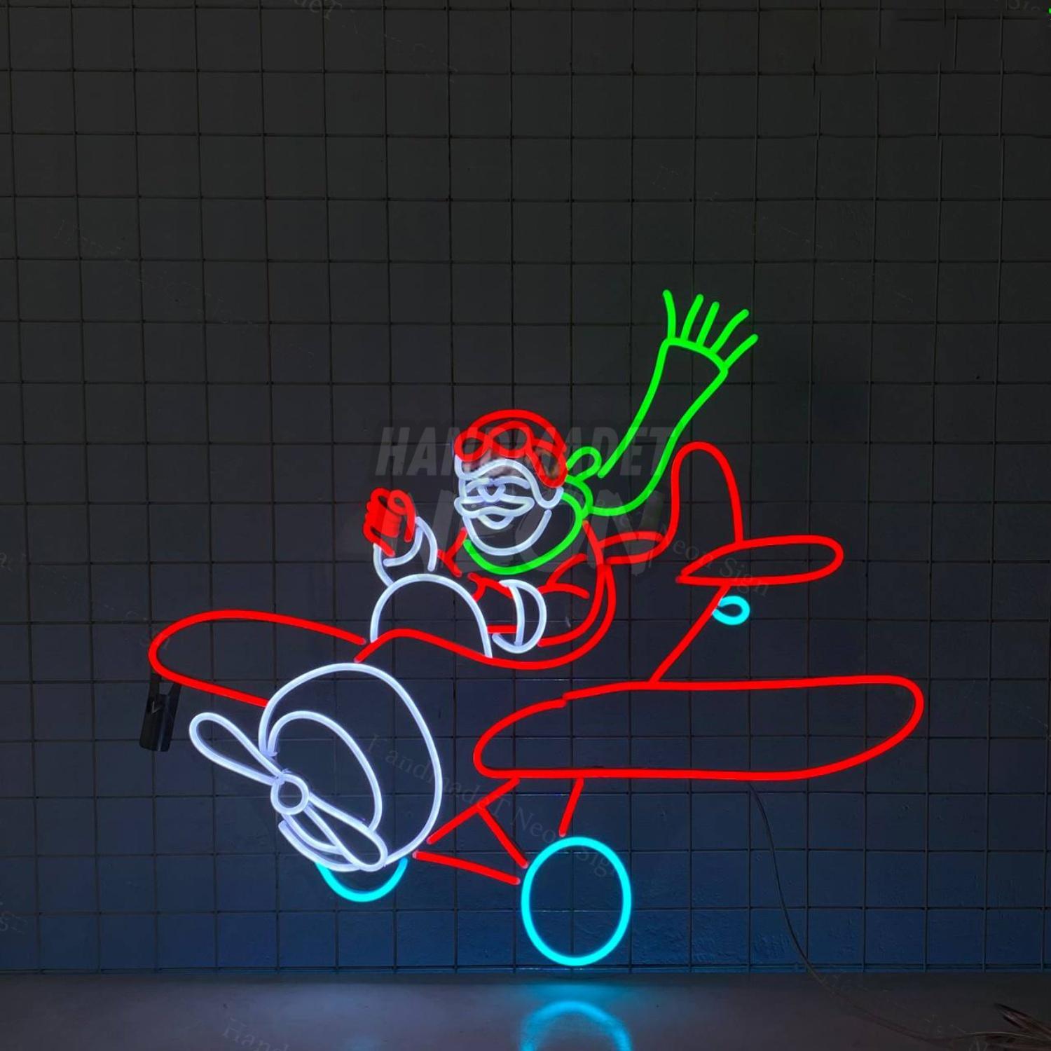Santa Claus Flying Airplane Christmas Led Neon Sign | Shineneon