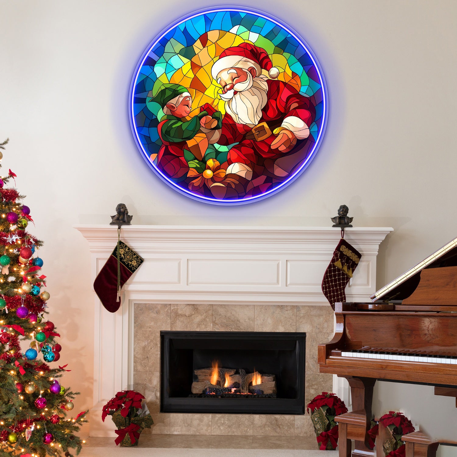 Santa Claus Gleefully Sharing Gift Acrylic Led Neon Signs | Shineneon
