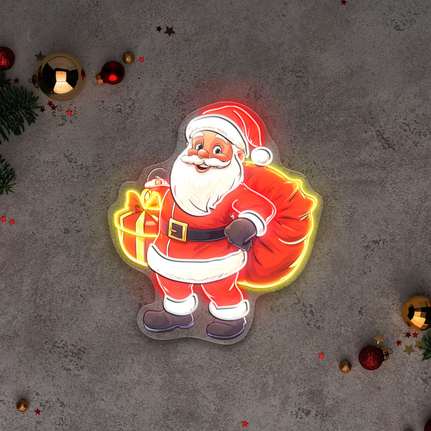 Santa Claus Holding Gift Xmas Acrylic Led Neon Sign | Shineneon