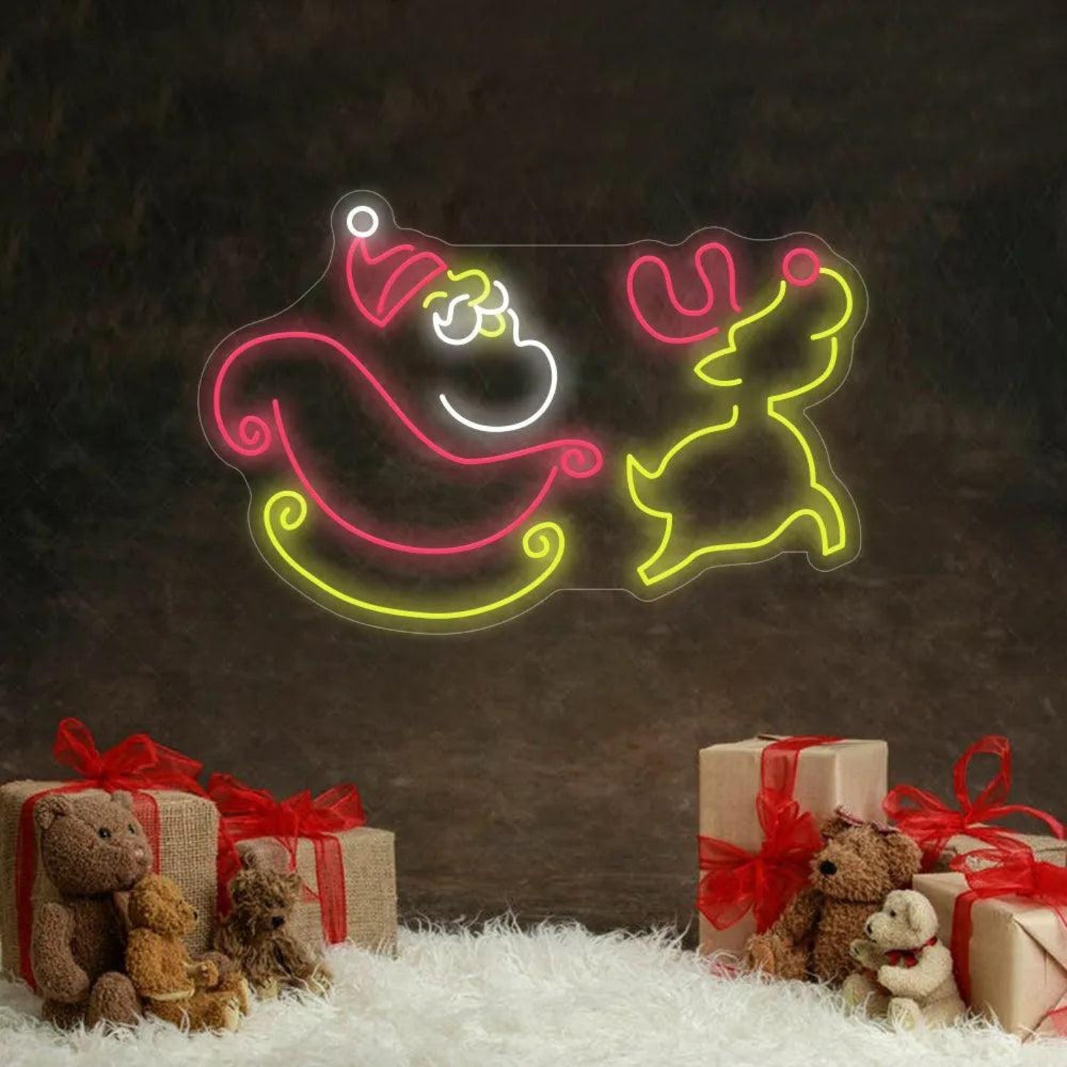 Santa Claus Reindeer Pink Yellow White Led Neon Sign Indoor Christmas Decor | Shineneon