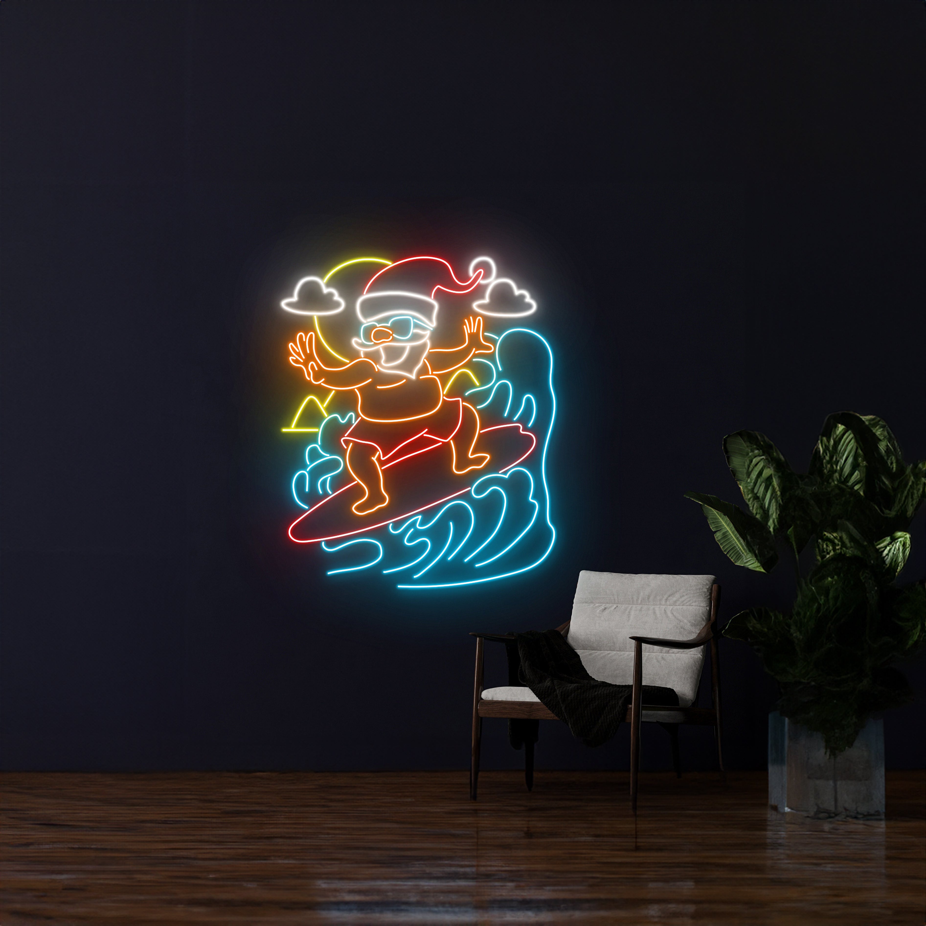 Santa Claus Surfing Neon Sign Santa Surfer Led Sign | Shineneon
