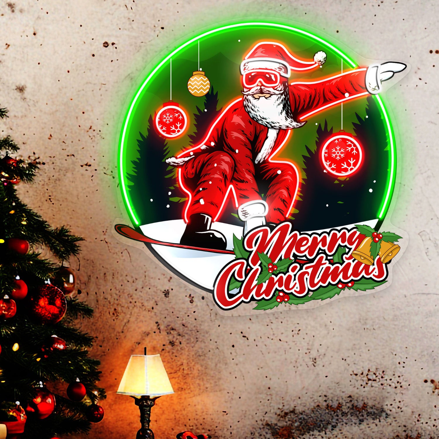 Santa Clause Snowboard Freestyle Christmas Acrylic Led Neon Sign | Shineneon