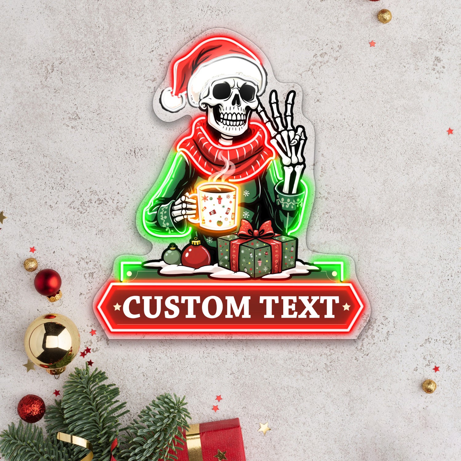 Santa Drinking Coffee Acrylic Led Neon Sign | Shineneon