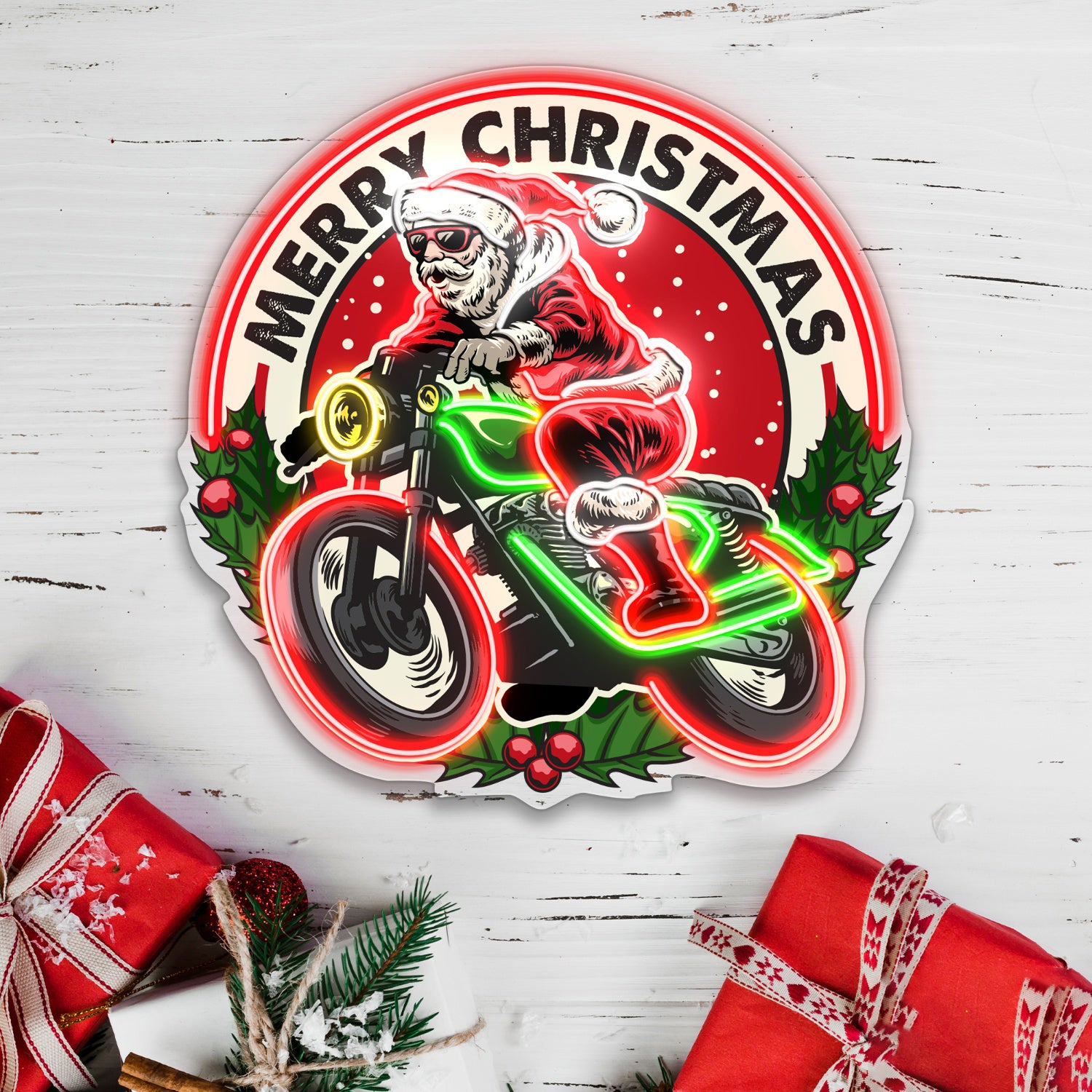 Santa Merry Christmas Bike Acrylic Led Neon Sign | Shineneon