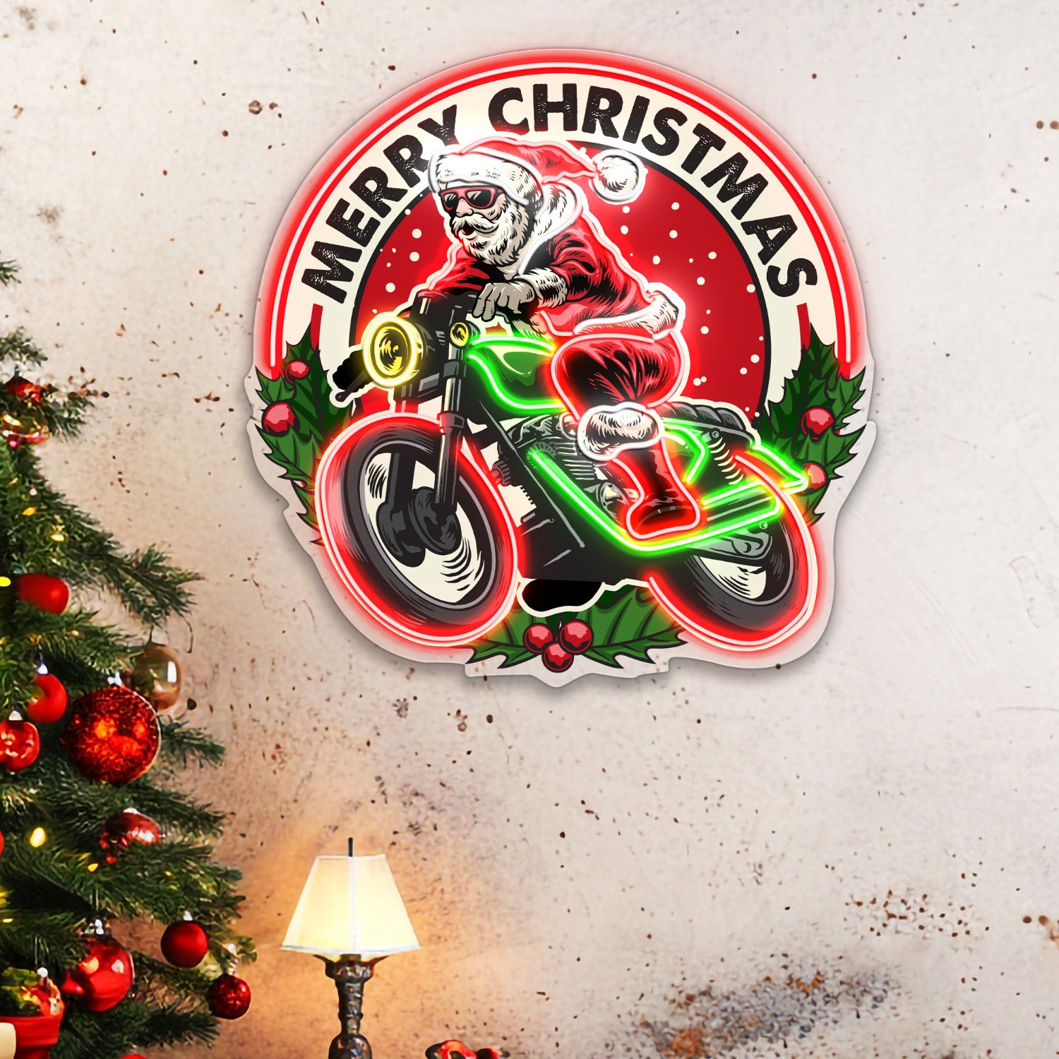 Santa Merry Christmas Bike Acrylic Led Neon Sign | Shineneon