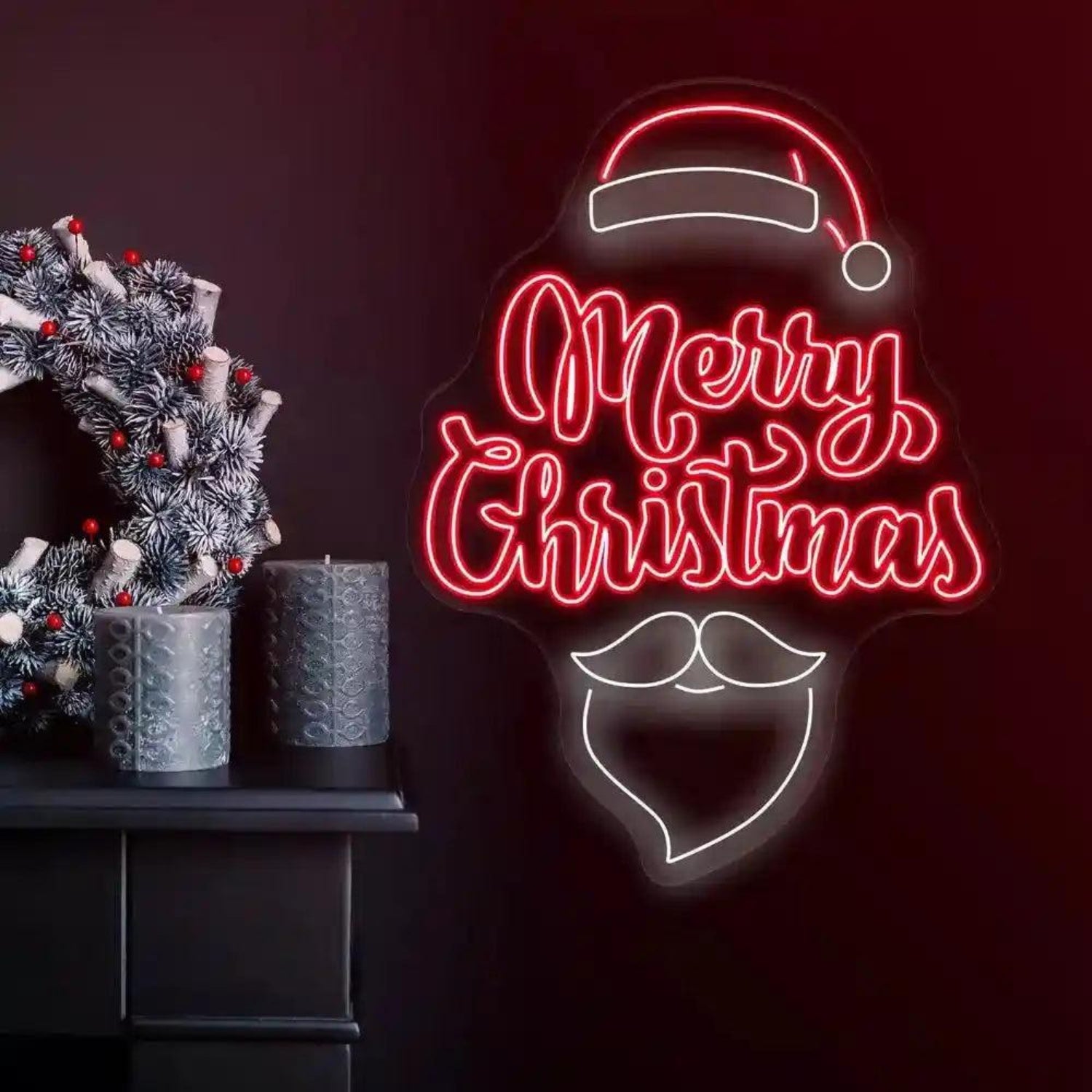 Santa Merry Christmas Red-White Led Neon Sign For Indoor Holiday Decor | Shineneon