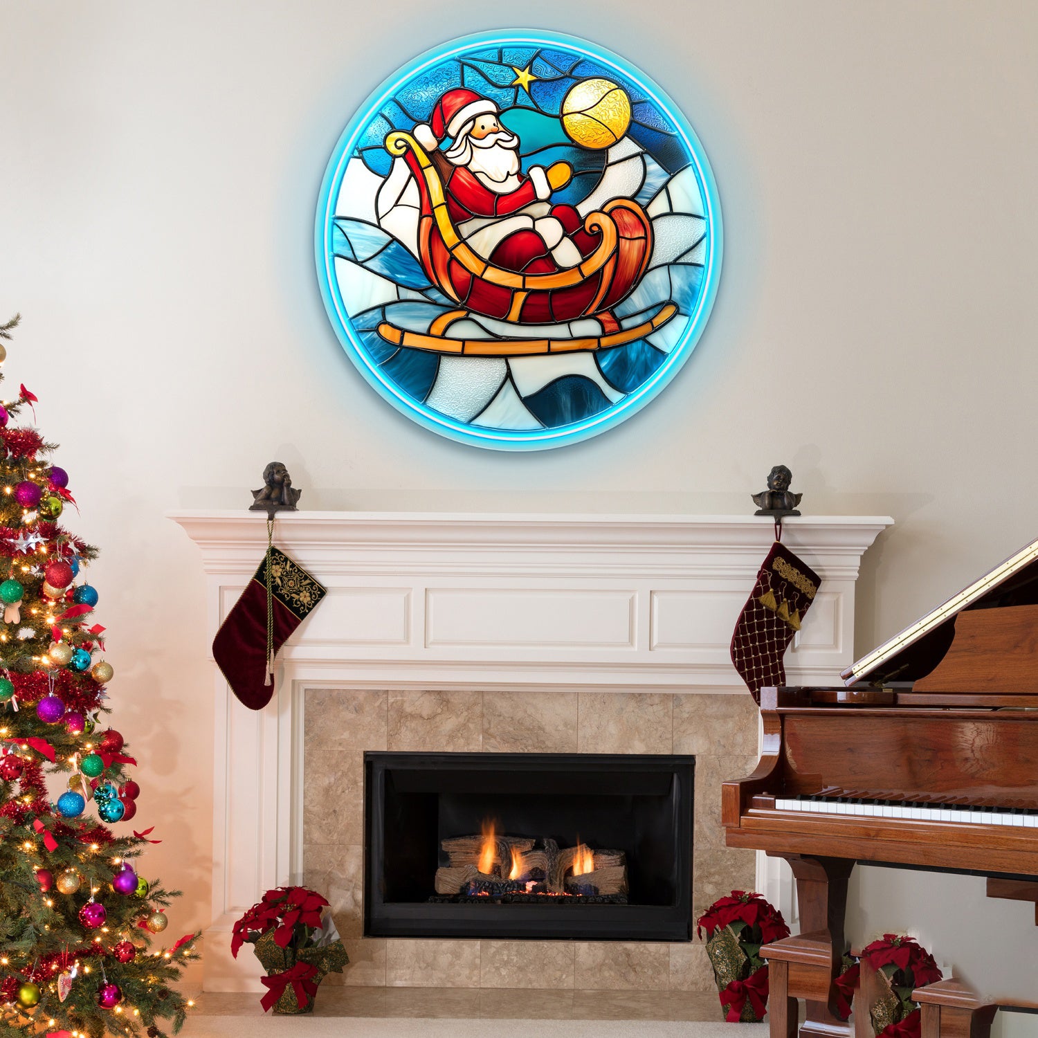 Santa on Sleigh Under Starry Night Acrylic Led Neon Sign | Shineneon