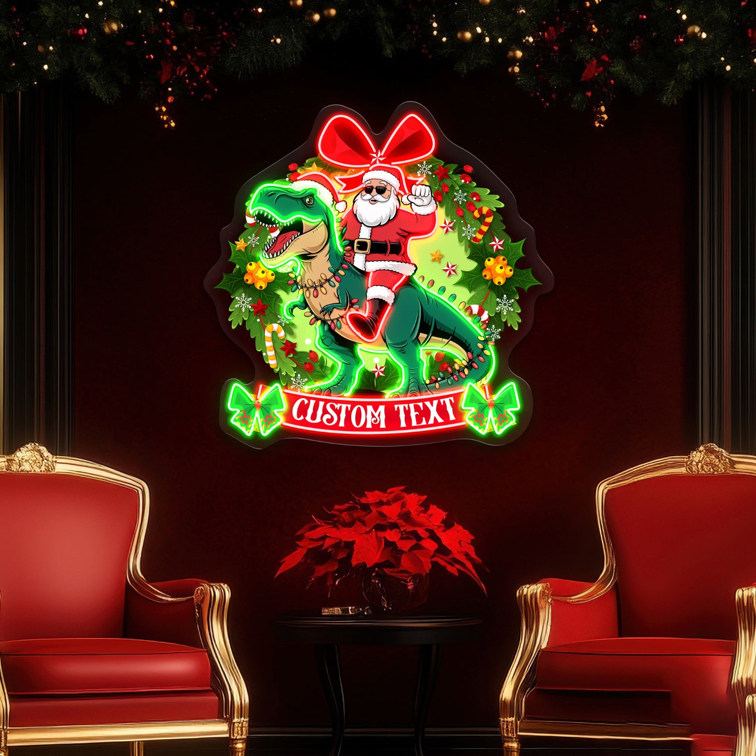 Santa Riding Dino Christmas Acrylic Led Neon Sign | Shineneon