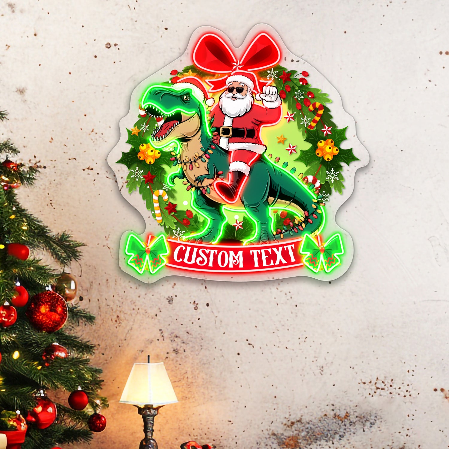 Santa Riding Dino Christmas Acrylic Led Neon Sign | Shineneon