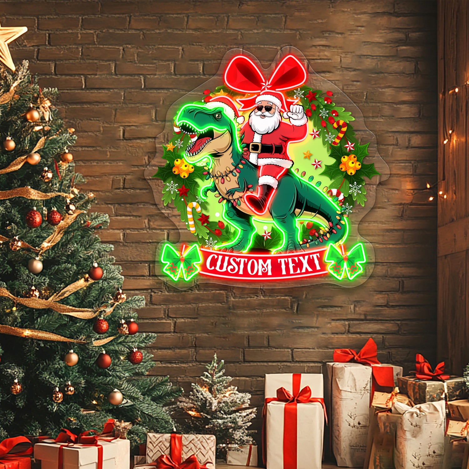 Santa Riding Dino Christmas Acrylic Led Neon Sign | Shineneon