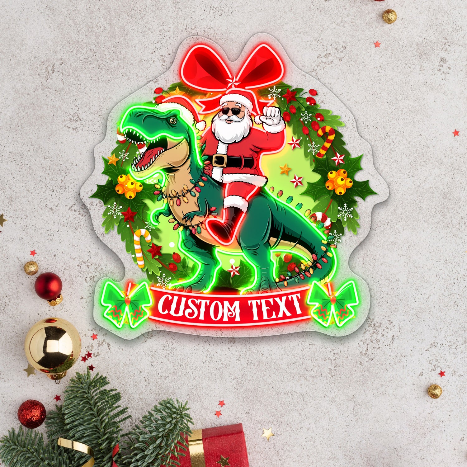 Santa Riding Dino Christmas Acrylic Led Neon Sign | Shineneon