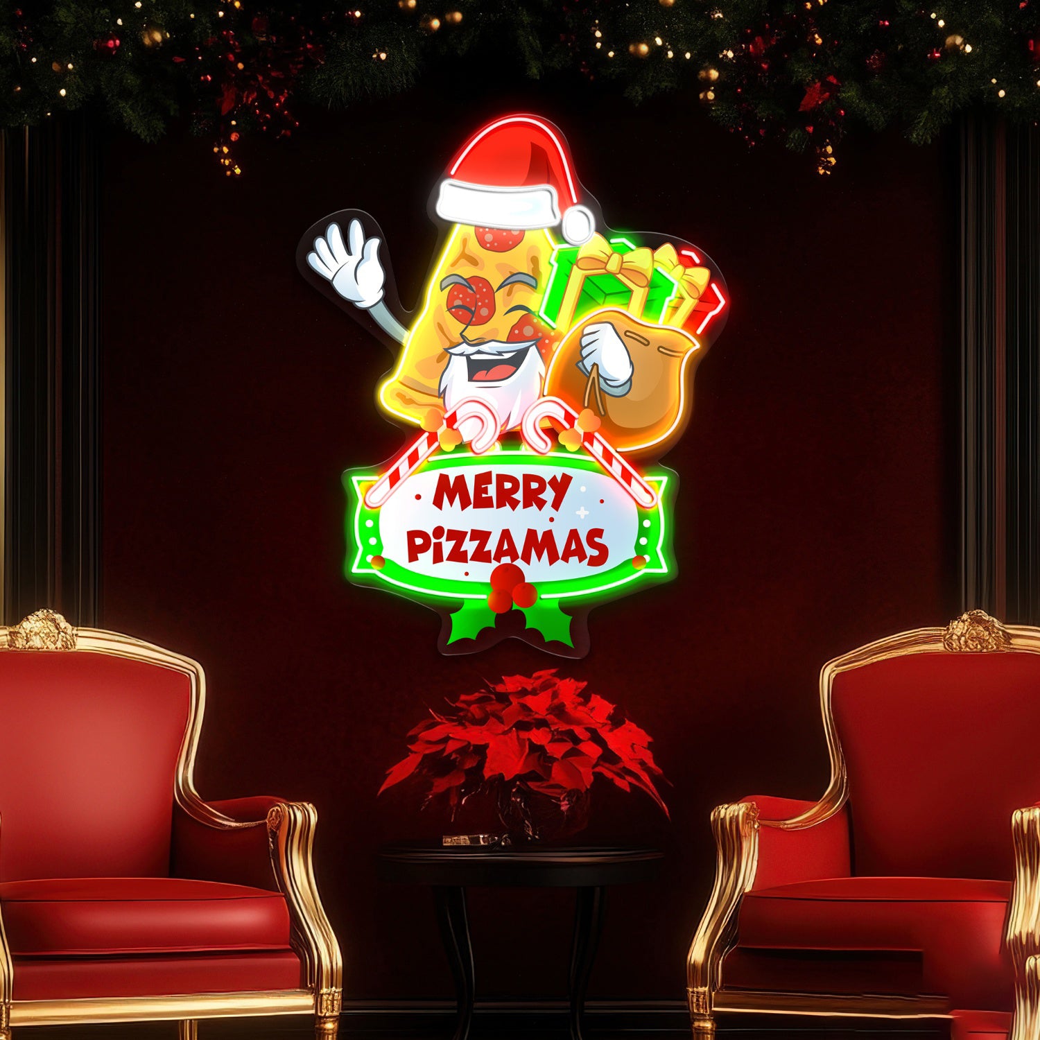 Santa with Pizza Slice Acrylic Led Neon Sign | Shineneon