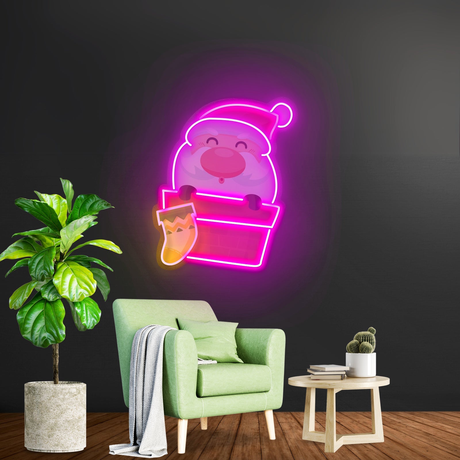 Santa With Sock Christmas Led Neon Acrylic Artwork For Sale - Shineneon