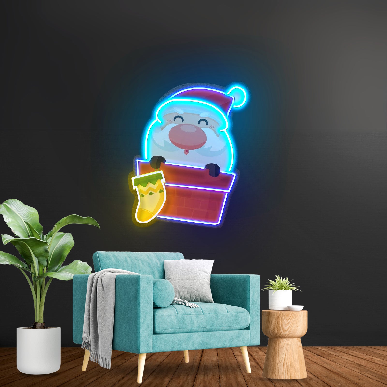 Santa With Sock Christmas Led Neon Acrylic Artwork For Sale