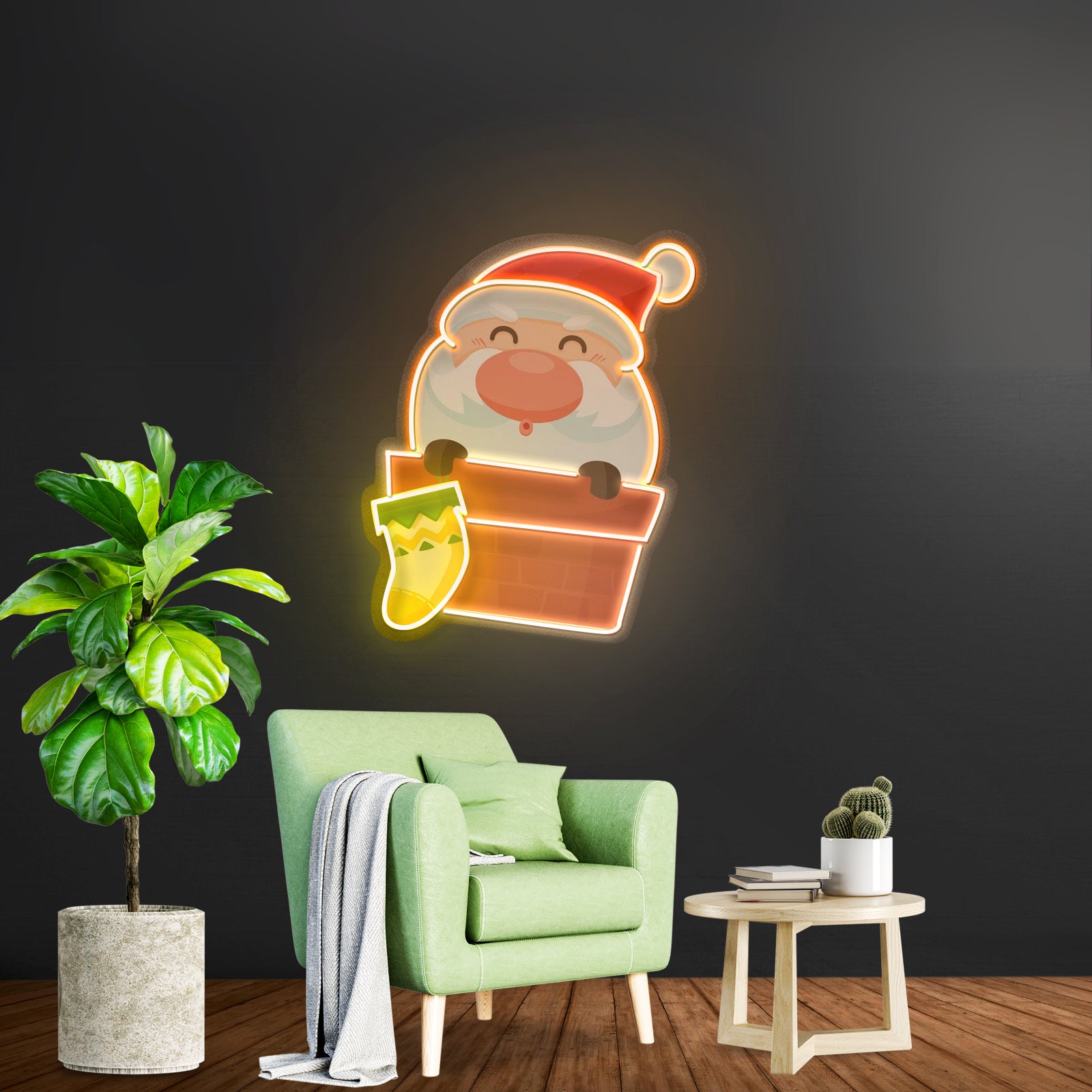 Santa With Sock Christmas Led Neon Acrylic Artwork For Sale