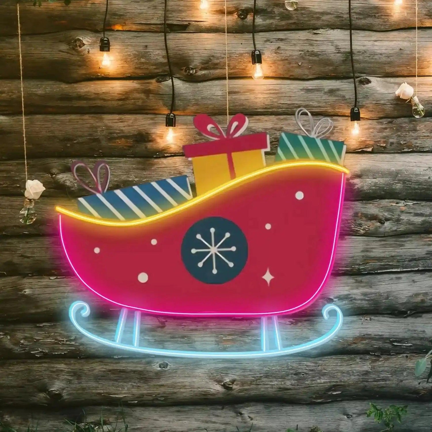 Santas Pink Sleigh With Colorful Gifts Led Neon Sign For Christmas Decor | Shineneon