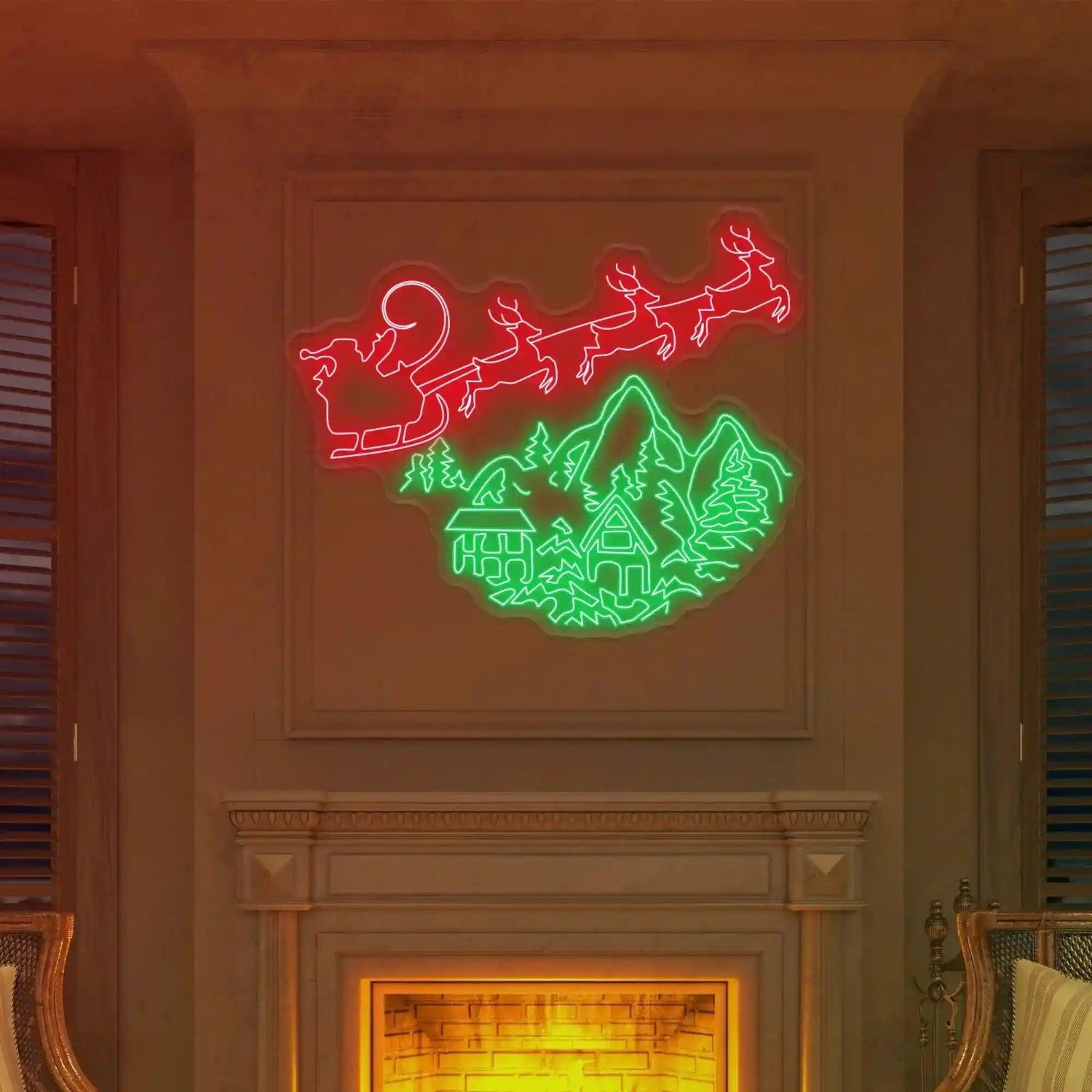 Santas Sleigh Ride Red Green Christmas Led Neon Sign For Indoor Holiday Decor | Shineneon