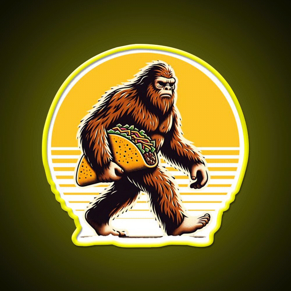 Sasquatch Taco Vintage Funny Bigfoot Lovers Taco Led Neon Sign Rgb Color - Custom LED neon sign front view