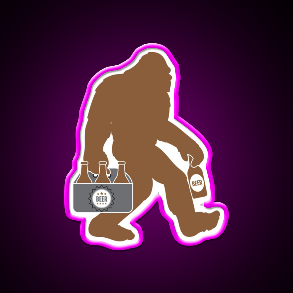 Sasquatch With Beer T Beer Bar Decor Led Neon Sign Rgb Color - Neon sign mounted on wall in room