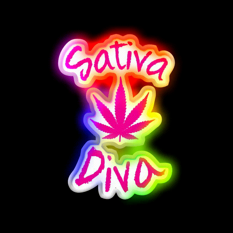 Sativa Diva Stoner Chick Hemp Inspired Green Leaf Led Neon Sign Rgb Color