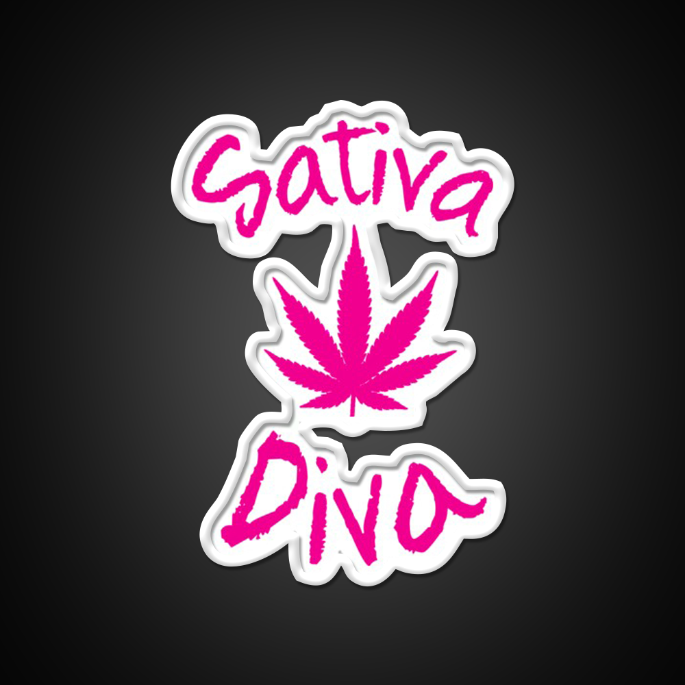 Sativa Diva Stoner Chick Hemp Inspired Green Leaf Led Neon Sign Rgb Color