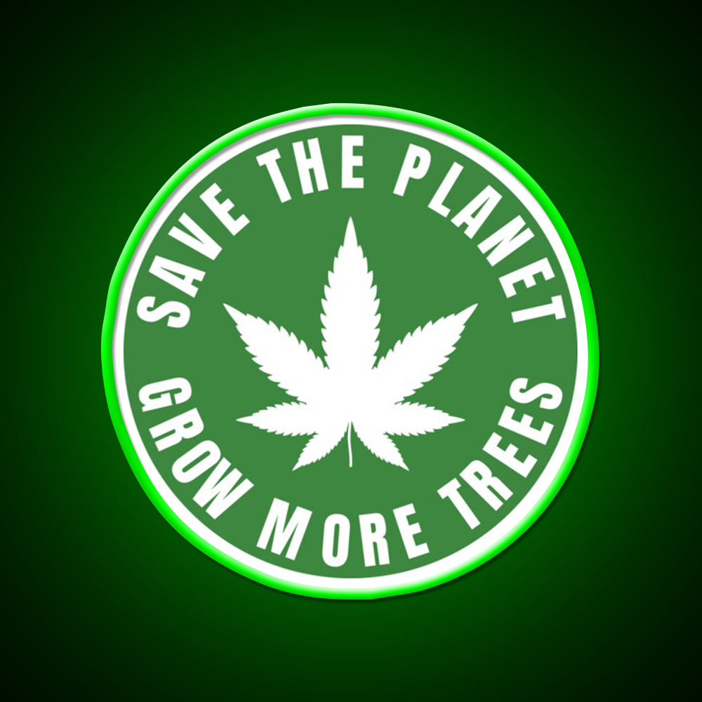 Save The Planet Grow More Trees Hemp Inspired Green Leaf Led Neon Sign Rgb Color - LED neon sign view 8