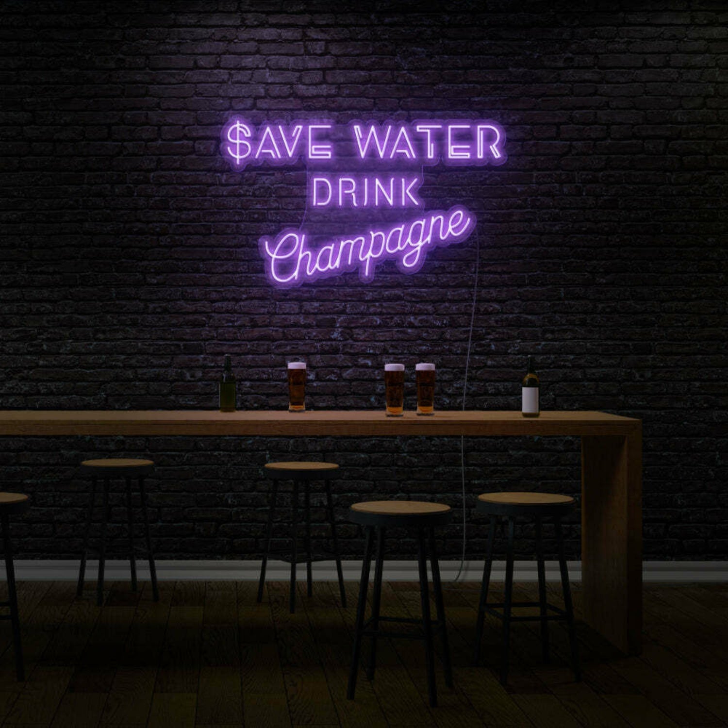 Save Water Drink Champagne Led Sign | Shineneon