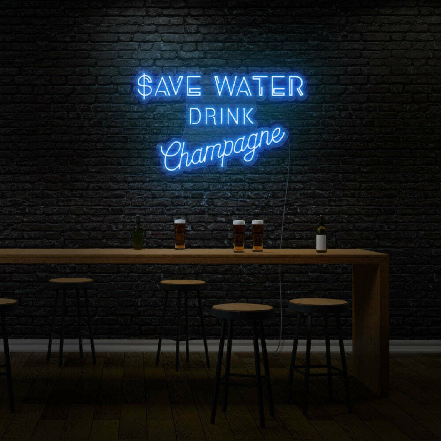 Save Water Drink Champagne Led Sign | Shineneon