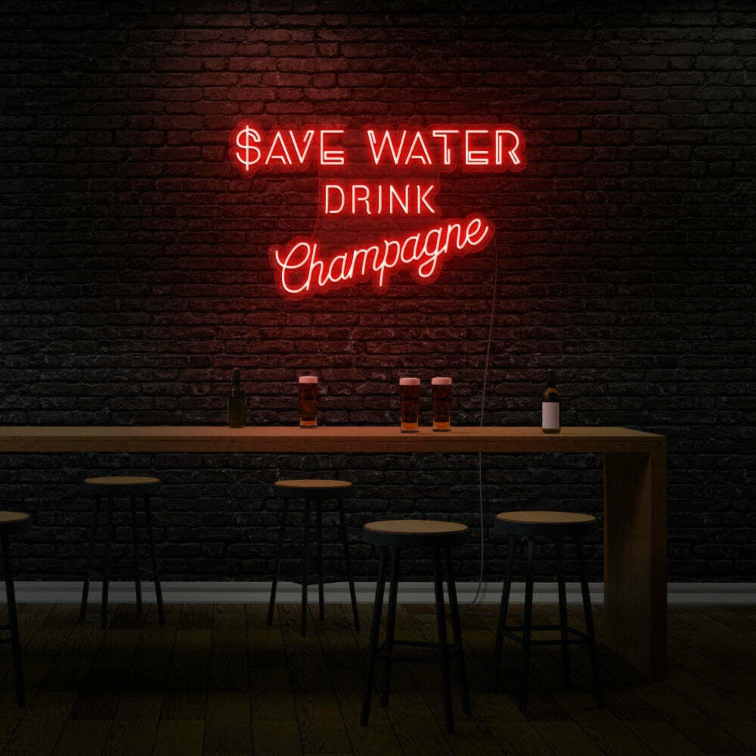 Save Water Drink Champagne Led Sign | Shineneon
