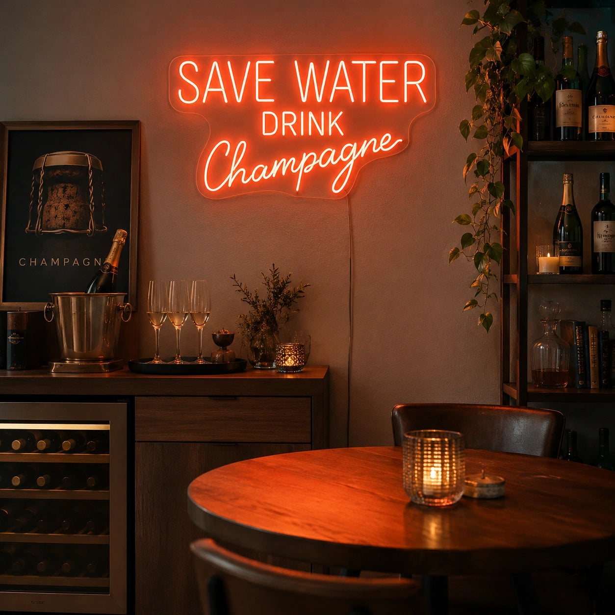 Save Water Drink Champagne Neon Sign LED Neon Sign real lifestyle scene