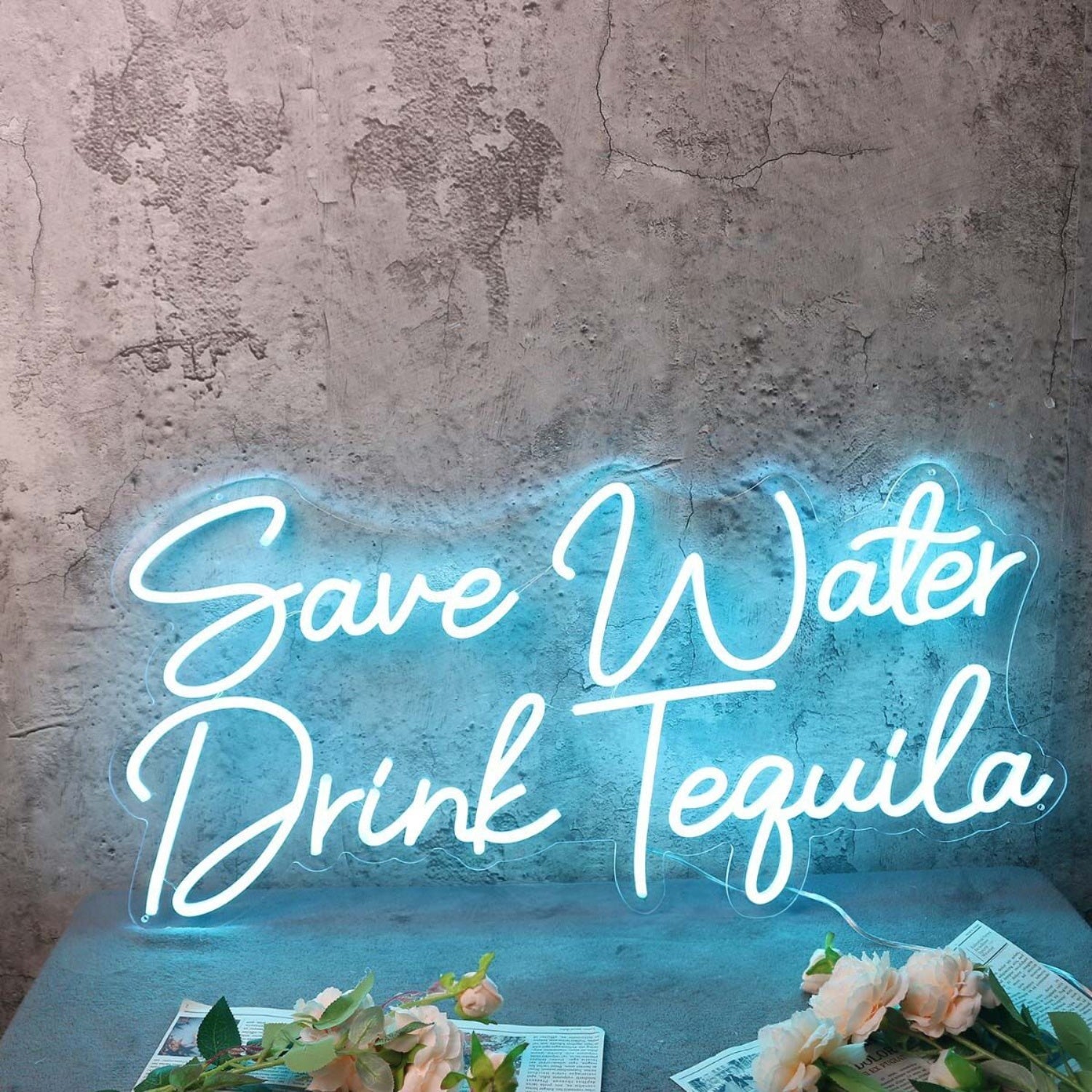 Save Water Drink Tequila Blue Led Neon Sign - Shineneon