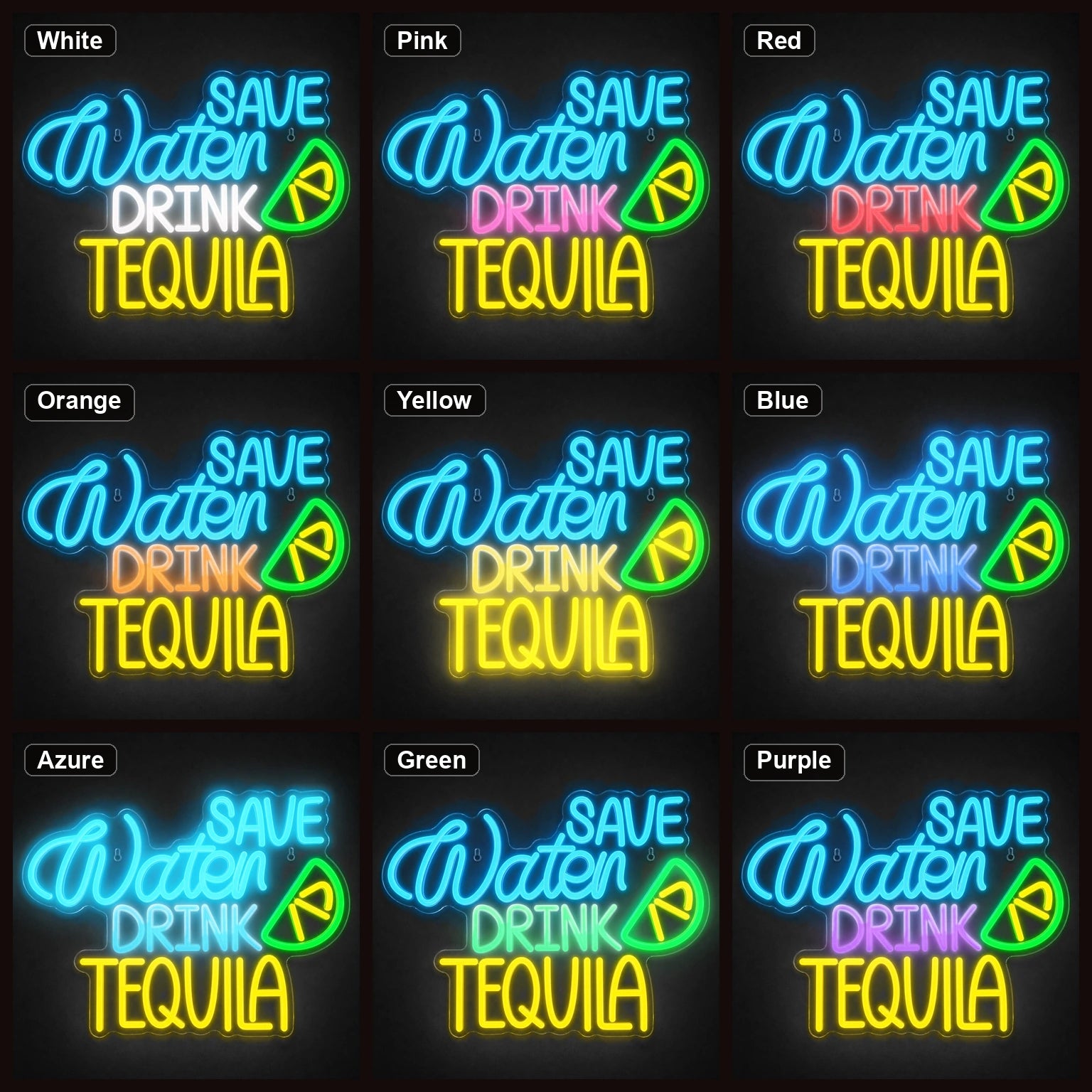 Save Water Drink Tequila LED Neon Sign Garage Man Cave Neon Sign color grid