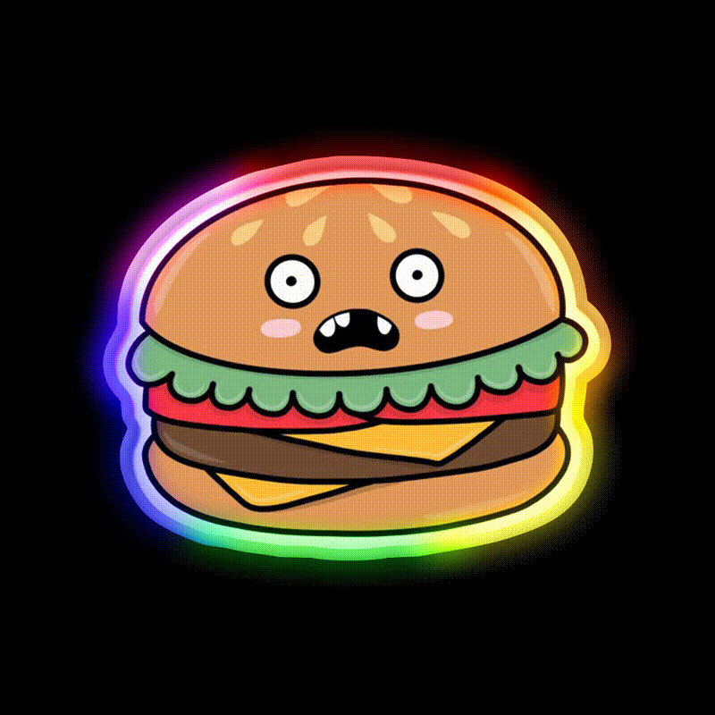 Scared Hamburger Fast Food Led Neon Sign For Burger Place Rgb Color - LED neon sign close-up detail