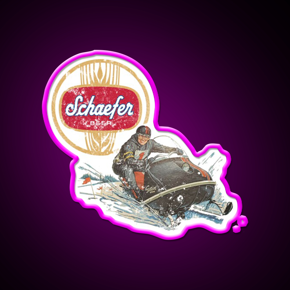 Schaefer Beer Snowmobiling Beer Bar Decor Led Neon Sign Rgb Color - Neon sign mounted on wall in room