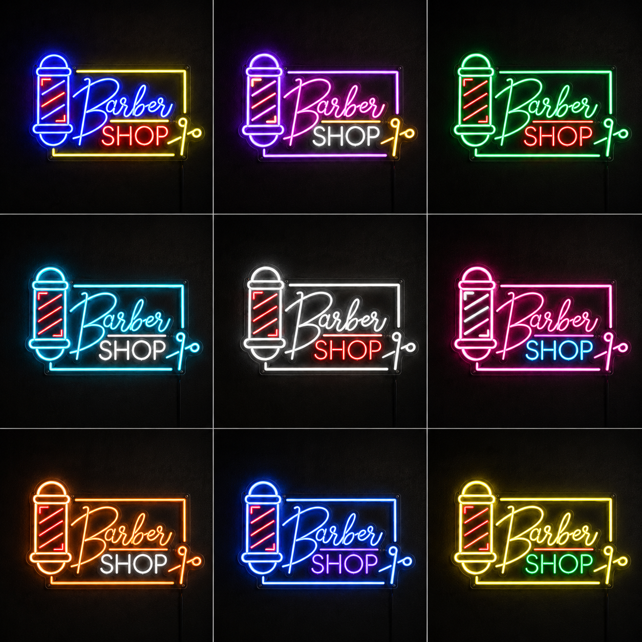 Schild Barbershop Mit LED Neon Sign - 05 Color Grid