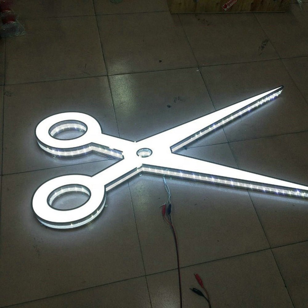 Scissors Logo Sign 3D Frontlit And Backlit Channel Letter Led Light Sign - Shineneon