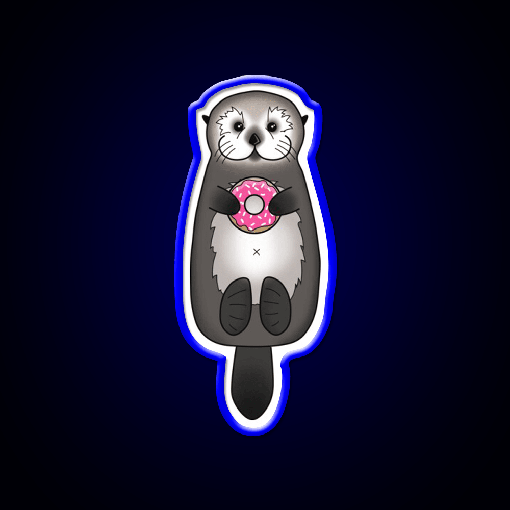 Sea Otter With Donut Otter Holding Doughnut Snack Food Led Neon Sign Rgb Color - Shineneon