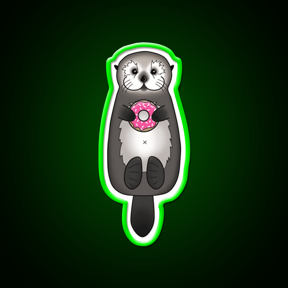 Sea Otter With Donut Otter Holding Doughnut Snack Food Led Neon Sign Rgb Color - Shineneon