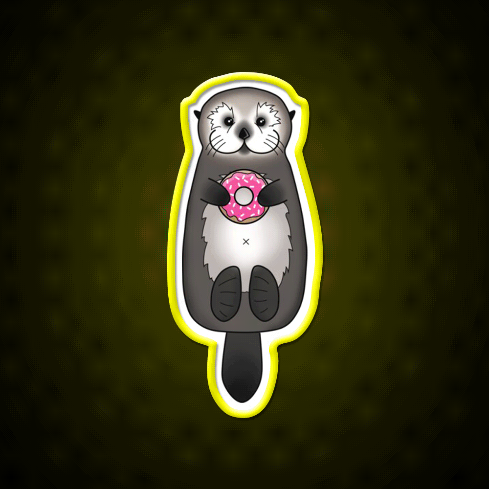 Sea Otter With Donut Otter Holding Doughnut Snack Food Led Neon Sign Rgb Color - Custom LED neon sign front view