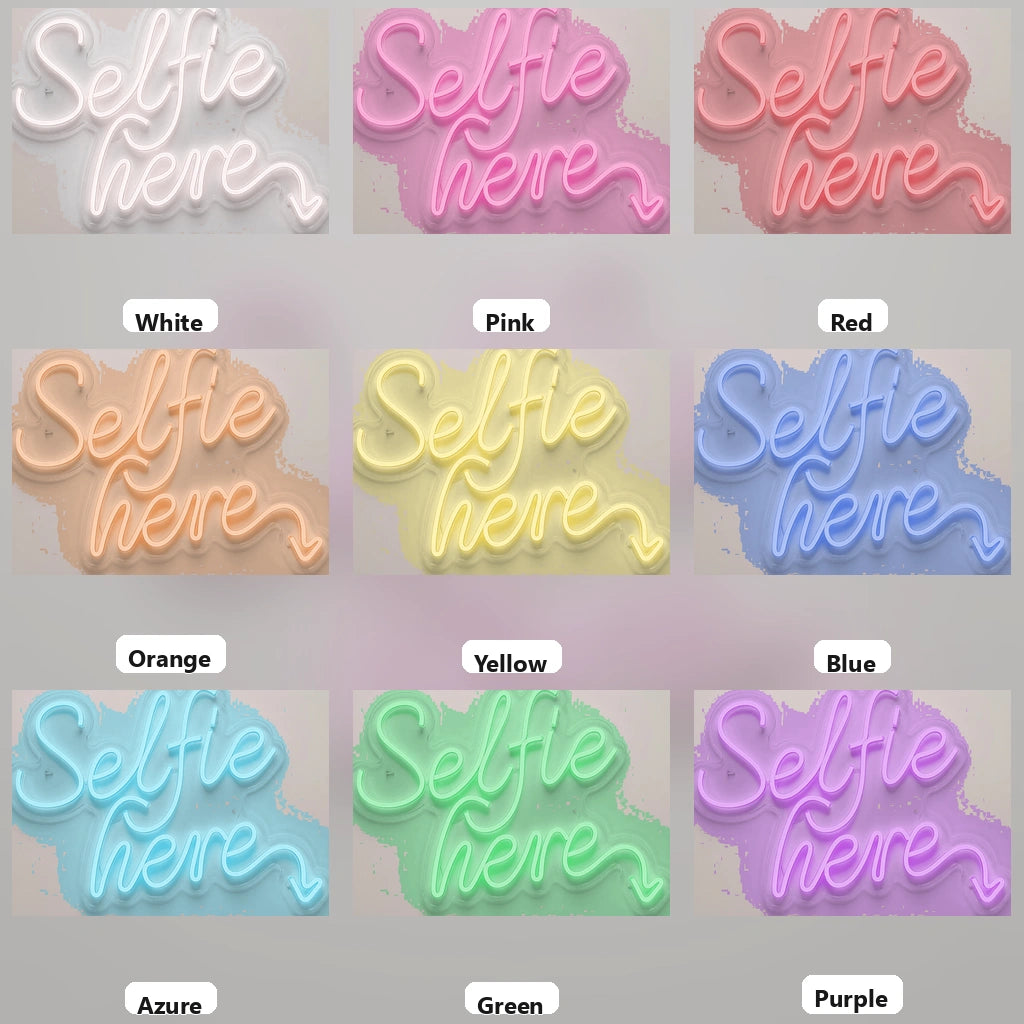 Selfie Here LED Neon Sign Home Wall Art - 05 Color Grid