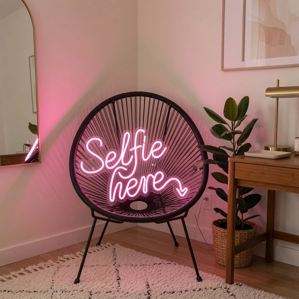 Selfie Here LED Neon Sign Wall Decor - 03 Real Lifestyle Scene
