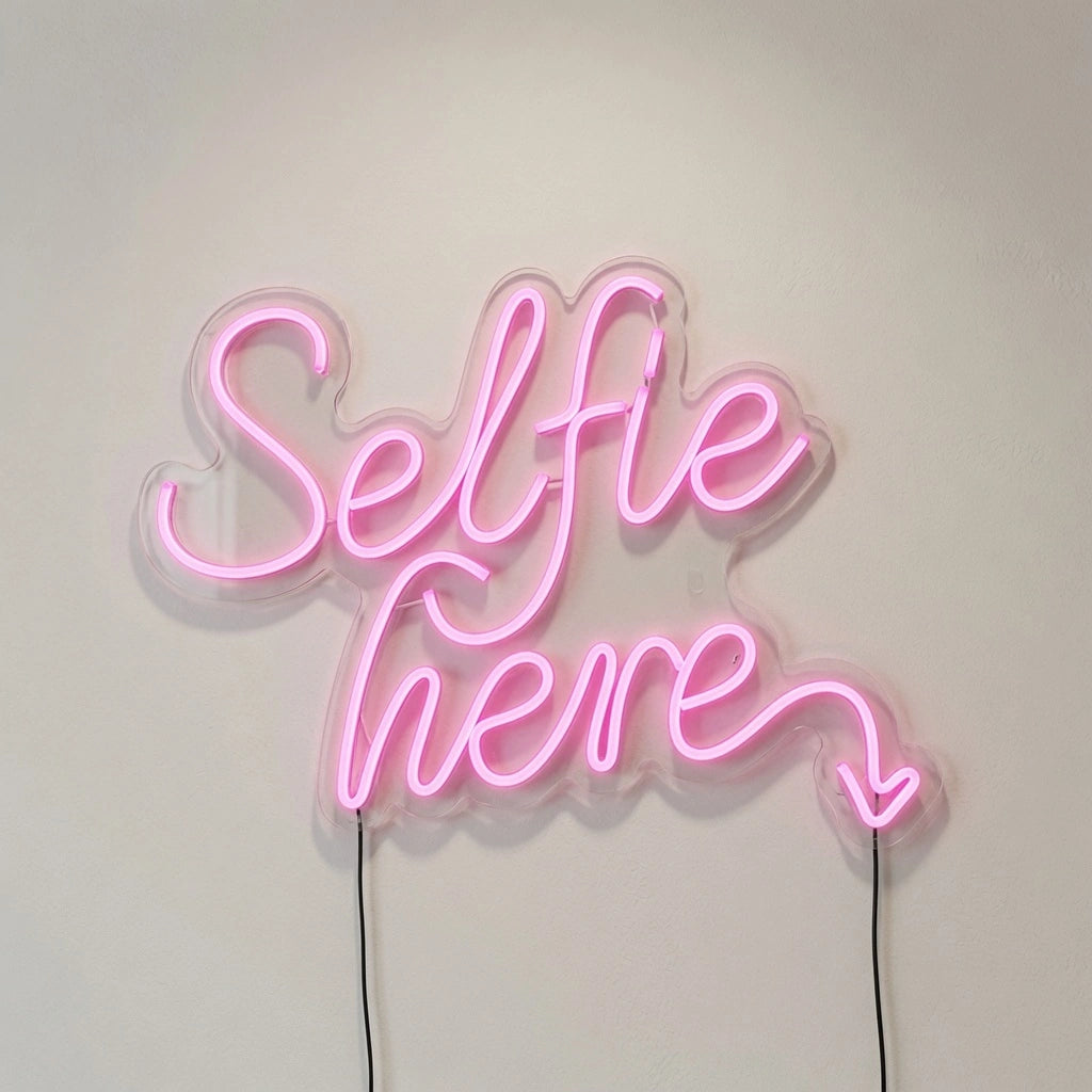 Selfie Here LED Neon Sign Wall Decor - 04 Size Image