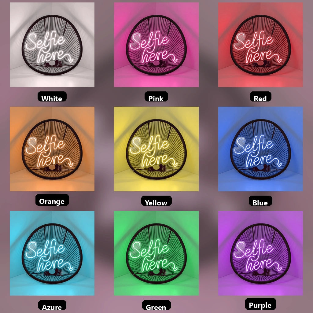 Selfie Here LED Neon Sign Wall Decor - 05 Color Grid