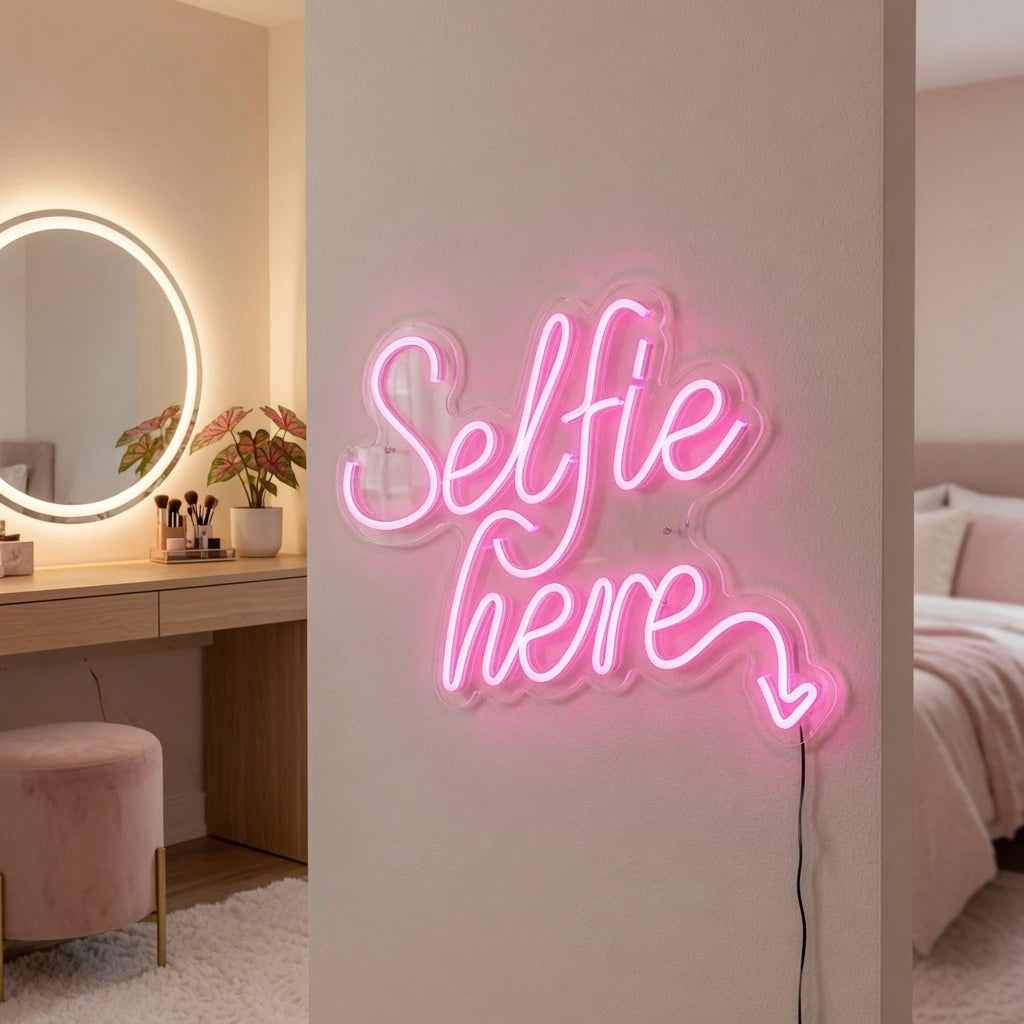 Selfie Here LED Neon Sign Wall Neon Sign - 03 Real Lifestyle Scene