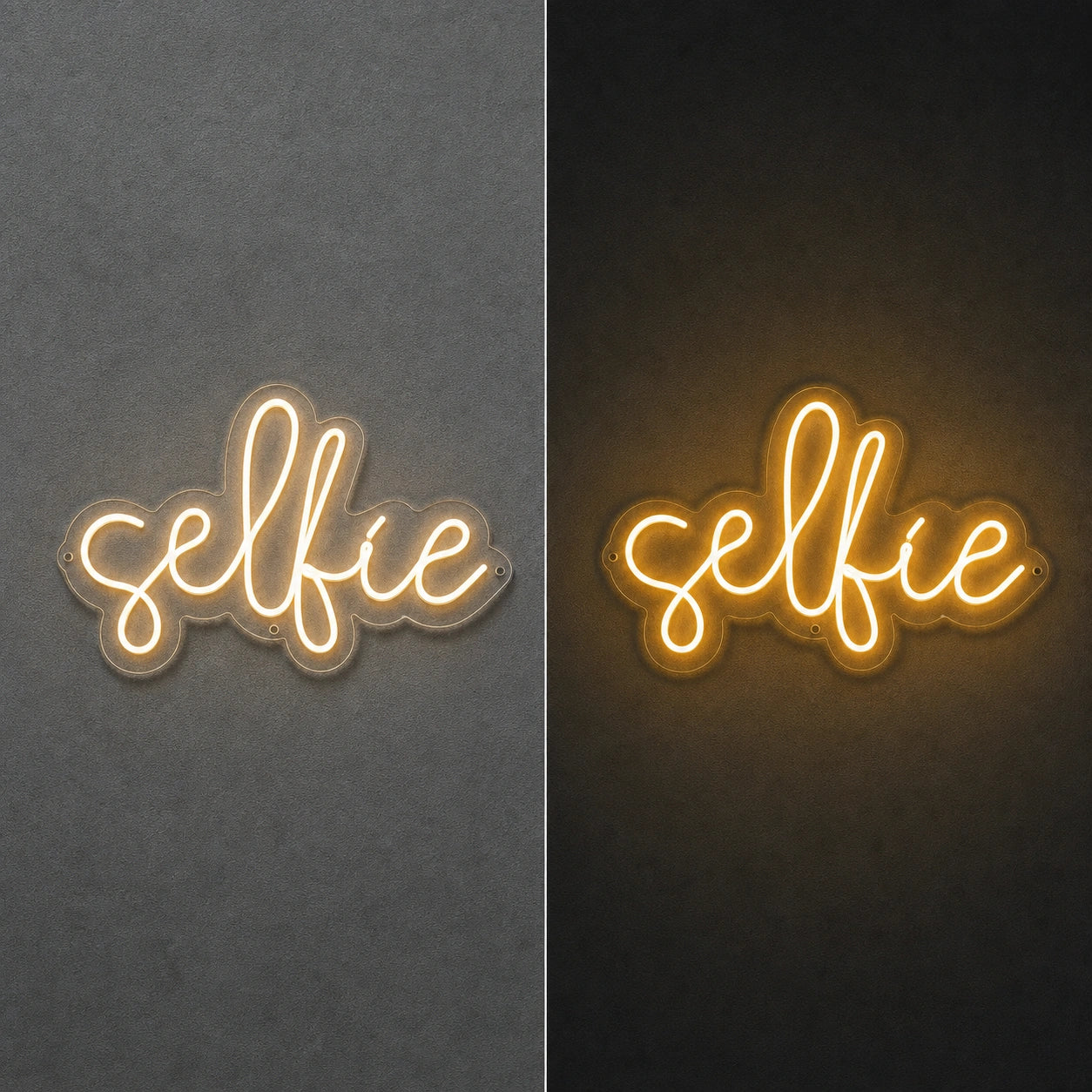 Selfie LED Neon Sign Garage Man Cave Neon Sign day and night comparison