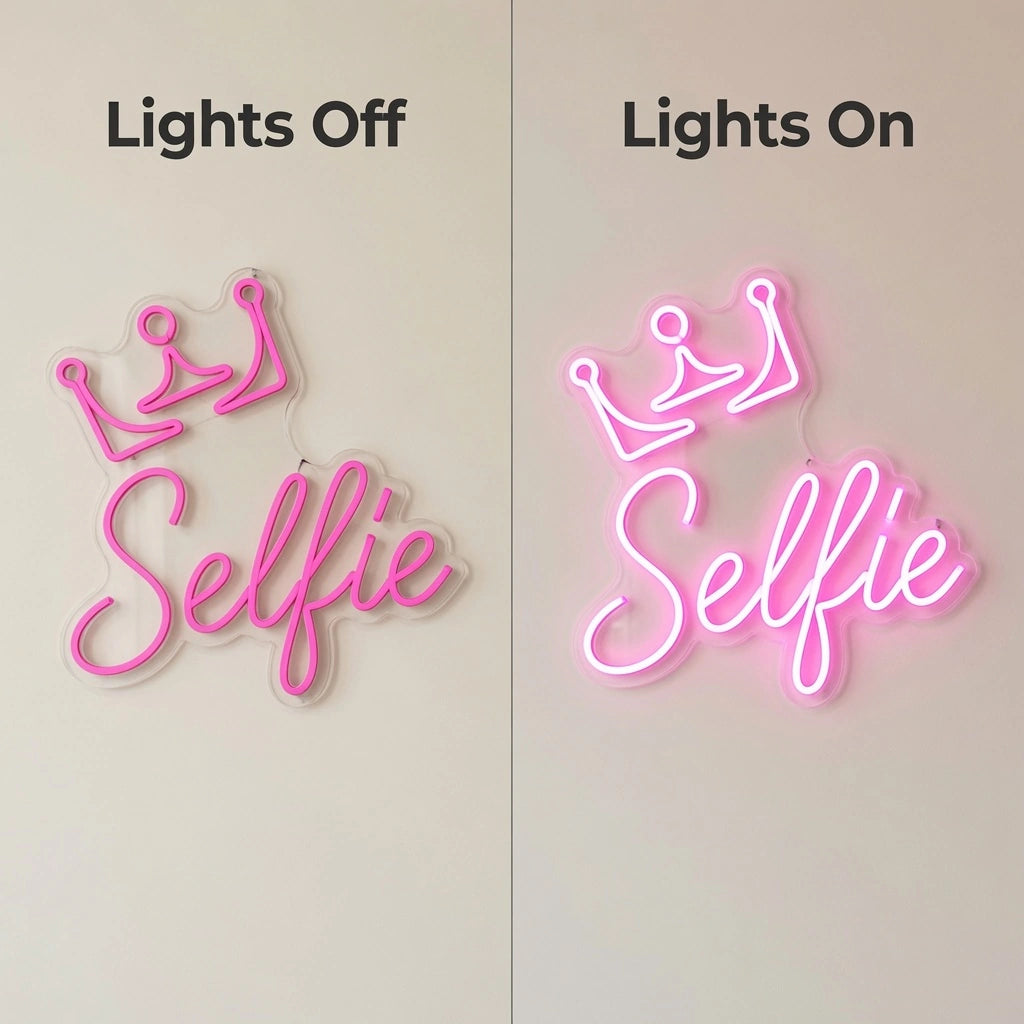 Selfie Wall Decor LED Neon Sign - 06 Day Night Comparison