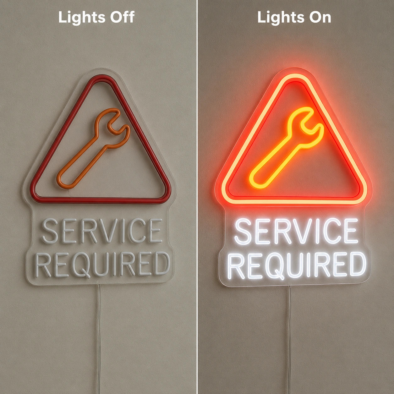 Service Required Neon Sign LED Neon Sign day and night comparison