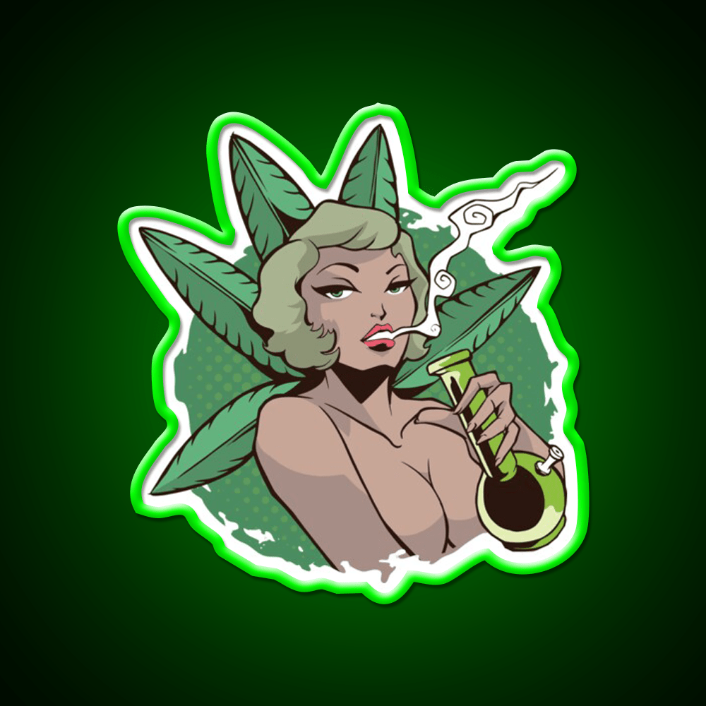 Sexy Pin Up Woman Bong Hemp Inspired Green Leaf Led Neon Sign Rgb Color - Shineneon