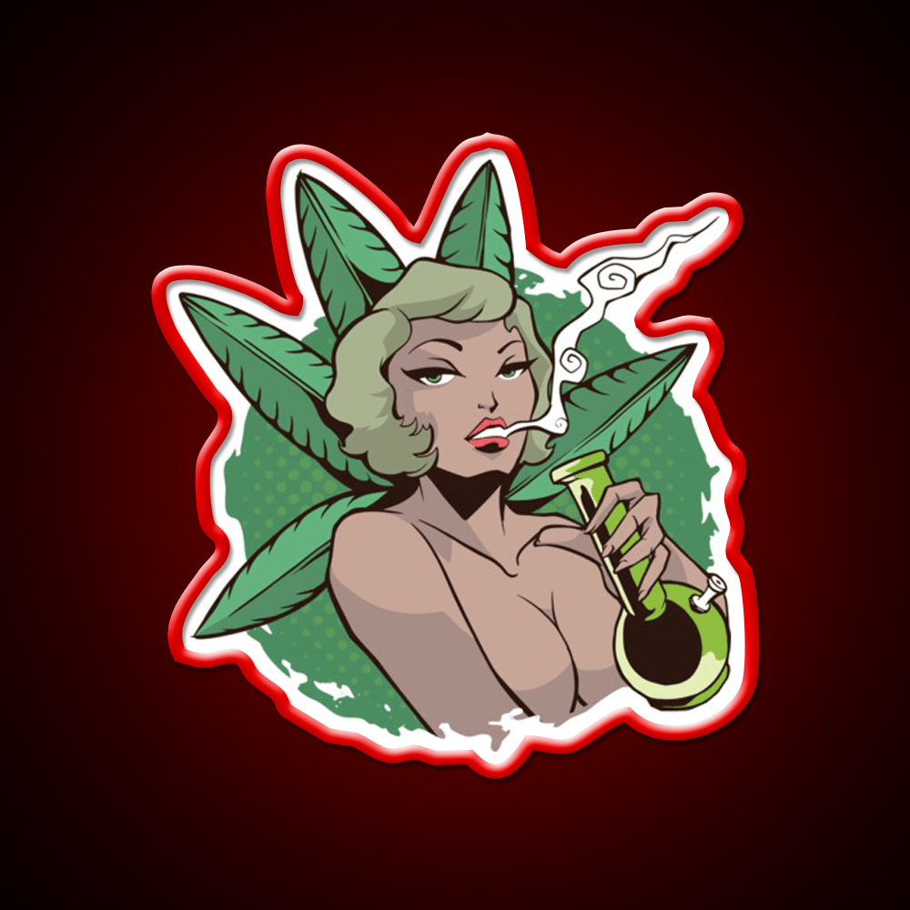 Sexy Pin Up Woman Bong Hemp Inspired Green Leaf Led Neon Sign Rgb Color - Shineneon