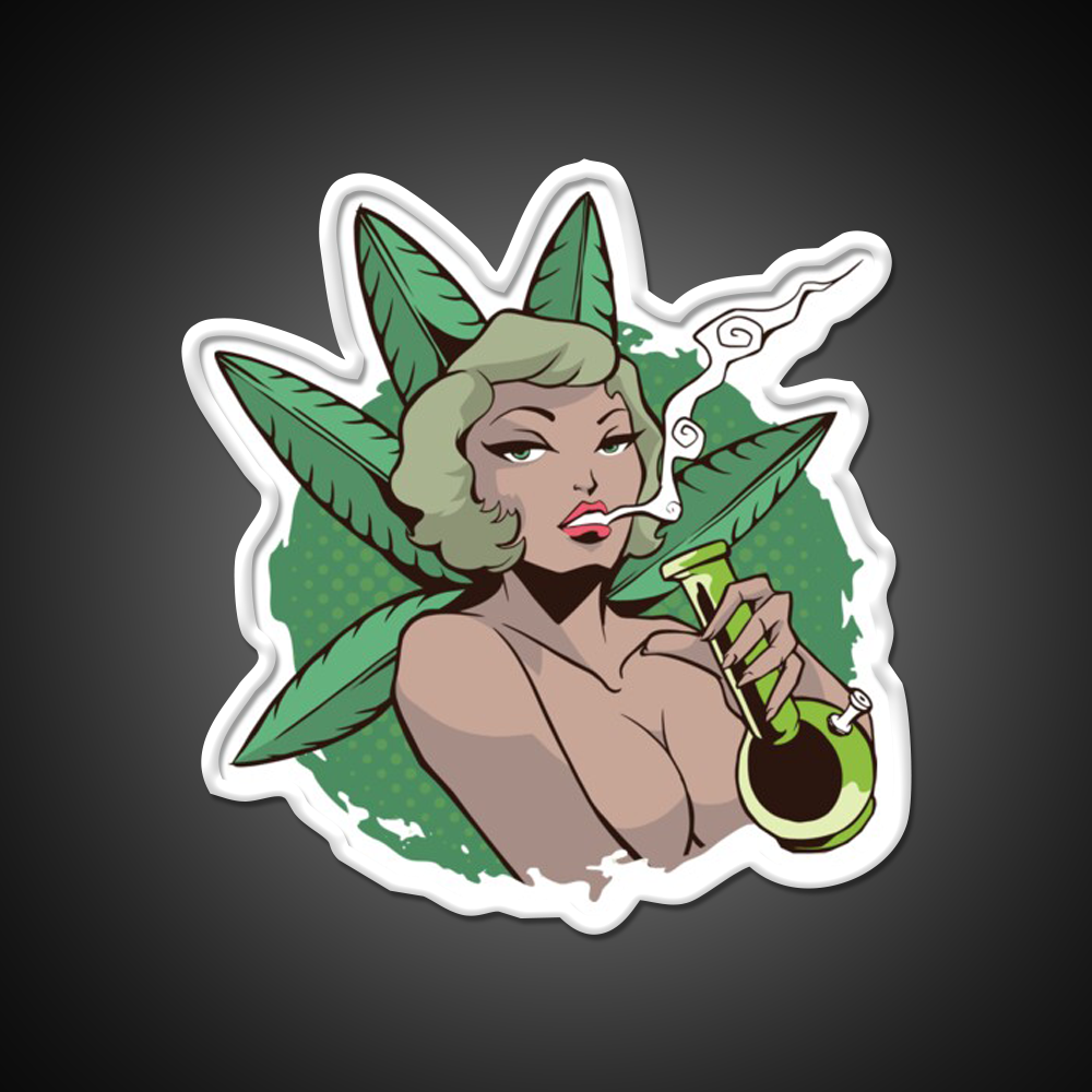 Sexy Pin Up Woman Bong Hemp Inspired Green Leaf Led Neon Sign Rgb Color - LED neon sign view 11